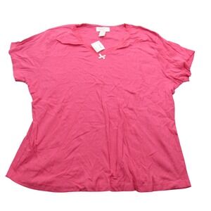 Sleep Club Womens 2X Pajama Top Pink Cotton Pointelle Lace Trim V-Neck NWT